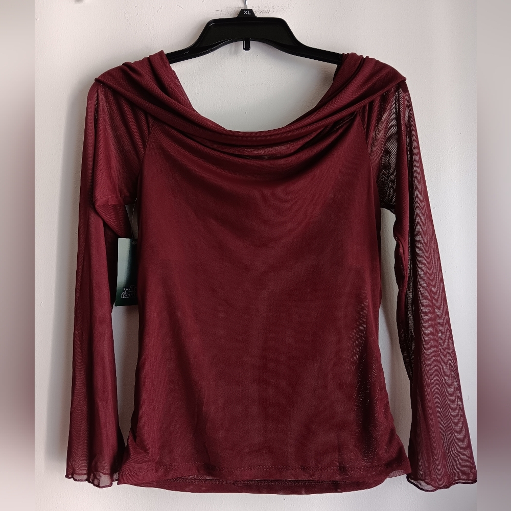 Elegant Burgundy Drape Neck Top - Picture 5 of 6